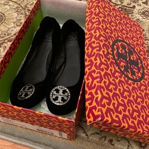 Tory Burch Black Velvet Ballet Flats